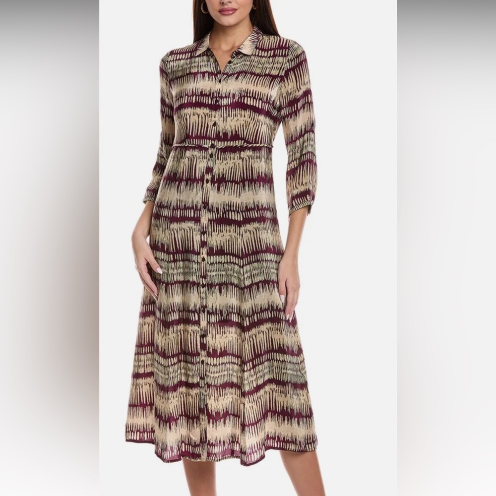 ba&sh Beige and Burgundy Long Sleeve Dress
